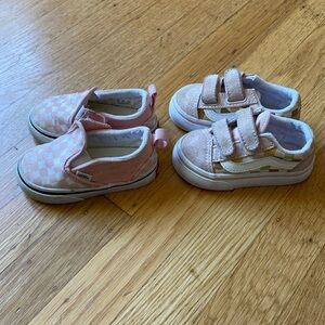 Two pairs of pink checkered, vans, size 4.5
